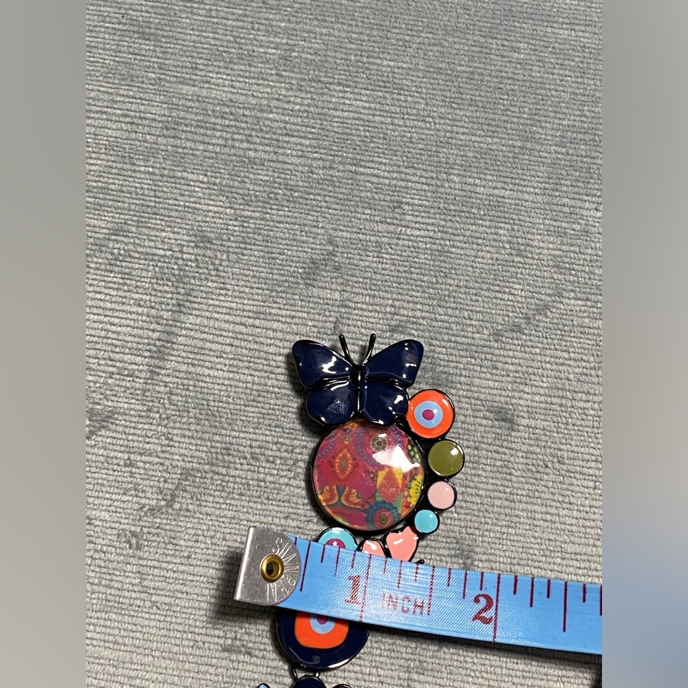 Vintage decorative dangling, colorful enameled pin 3.5 inches long butterflies - Picture 6 of 10